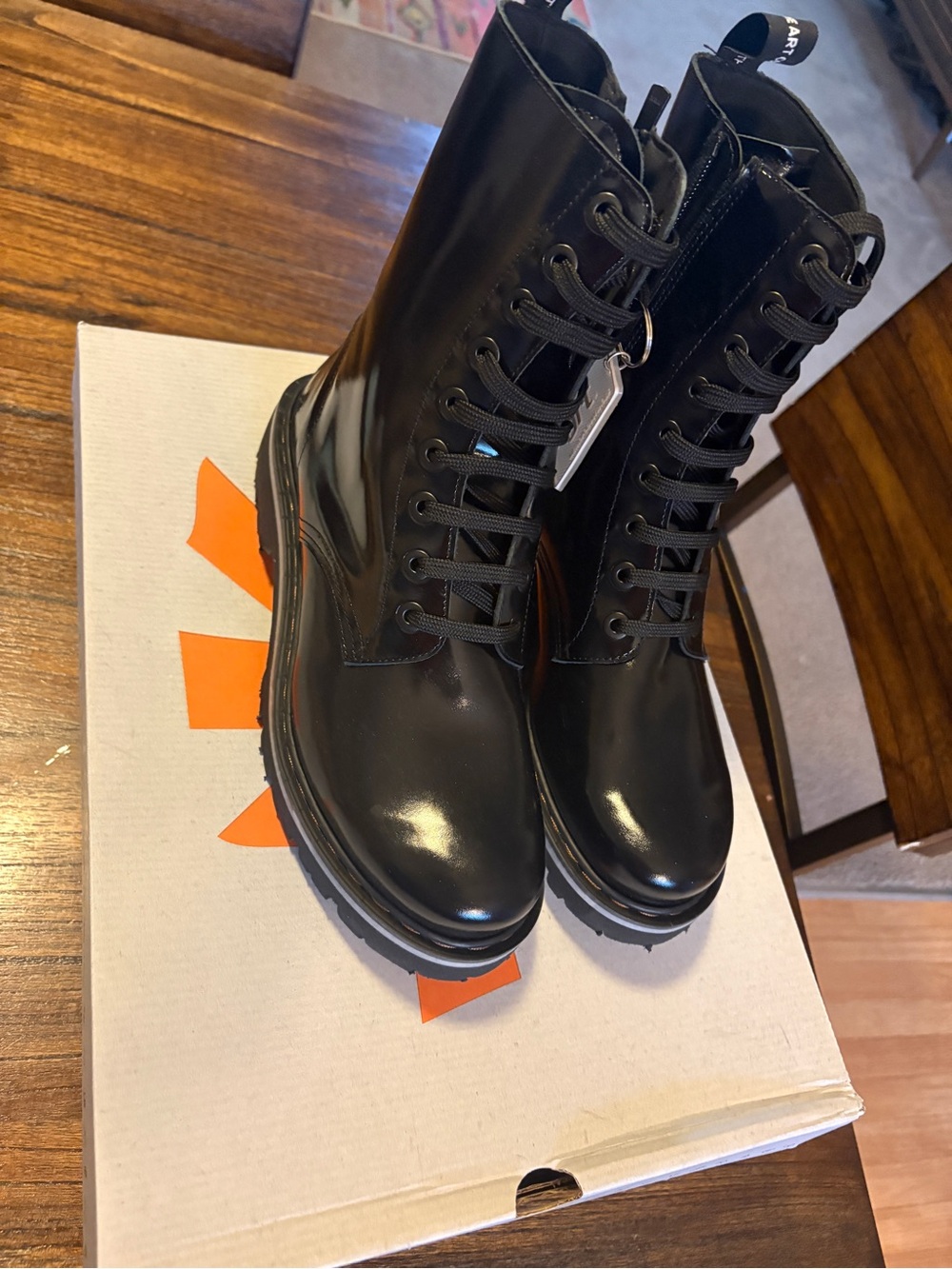 MARINA Black Nappa Combat Boots Box